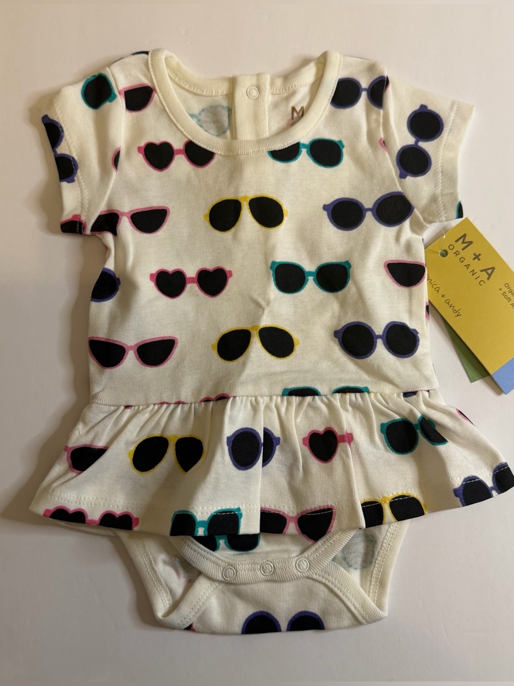 Monica +Andy Baby Girl NWT Sunglasses Print Skirted Bodysuit 3-6M Organic Cotton